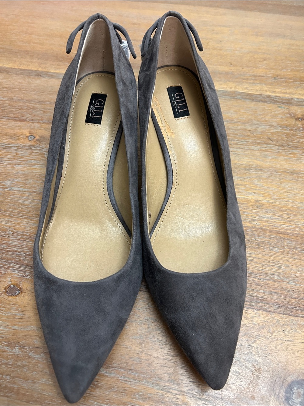 G.I.L.I. Charcoal Suede Pointed-Toe Pumps
